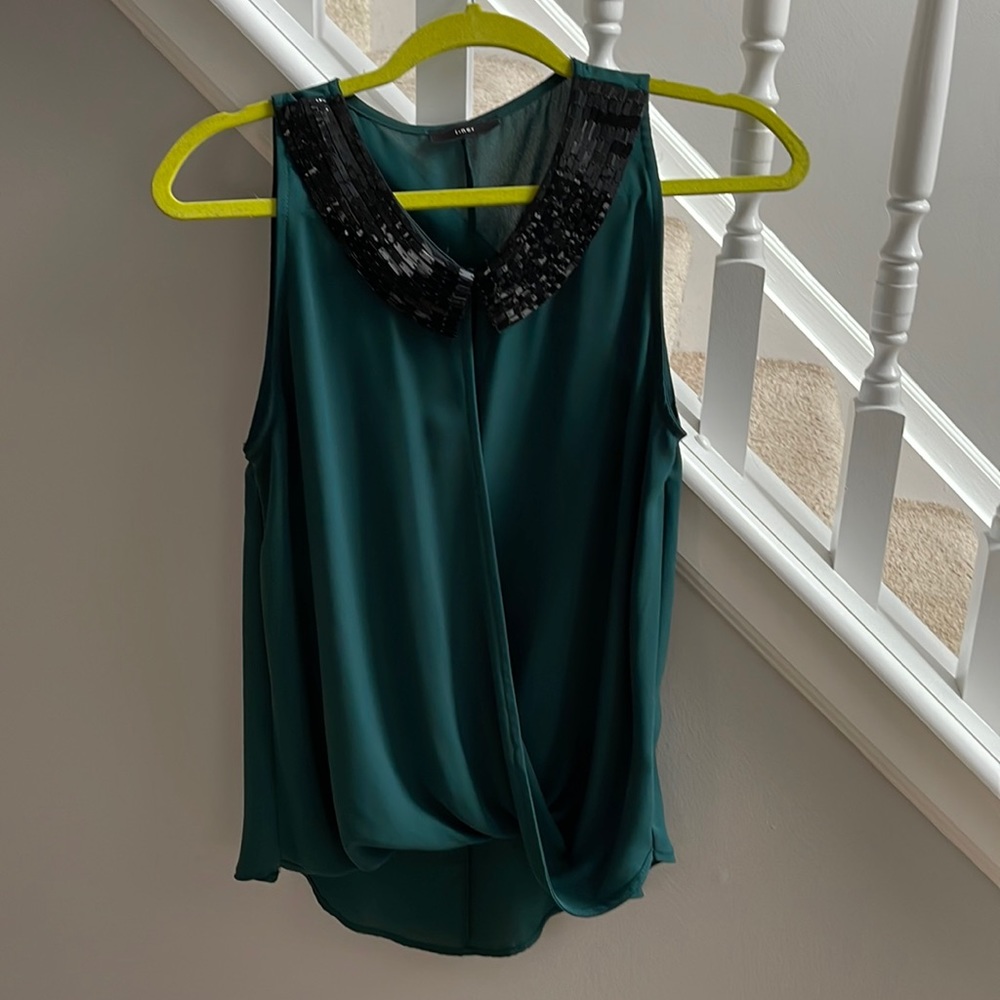 i.ner Green Flowy Top with Black Sequins - M